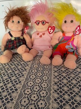 Ty Beanie Kids Trio - Pink, Yellow & Brown Hair Plush Dolls